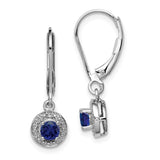 Sterling Silver Rhodium-plated Diam. & Created Sapphire Earrings-WBC-QBE11SEP