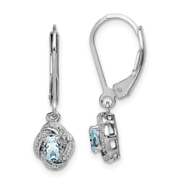 Sterling Silver Rhodium-plated Diam. & Aquamarine Earrings-WBC-QBE12MAR