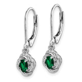 Sterling Silver Rhodium-plated Diam. & Created Emerald Earrings-WBC-QBE12MAY