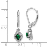 Sterling Silver Rhodium-plated Diam. & Created Emerald Earrings-WBC-QBE12MAY