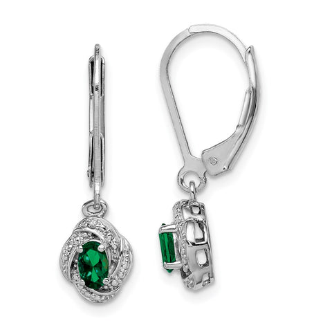 Sterling Silver Rhodium-plated Diam. & Created Emerald Earrings-WBC-QBE12MAY