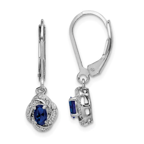 Sterling Silver Rhodium-plated Diam. & Created Sapphire Earrings-WBC-QBE12SEP