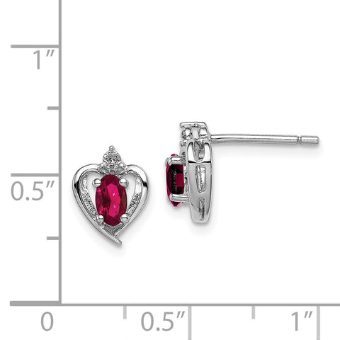 Sterling Silver Rhodium-plated Created Ruby & Diam. Earrings-WBC-QBE19JUL
