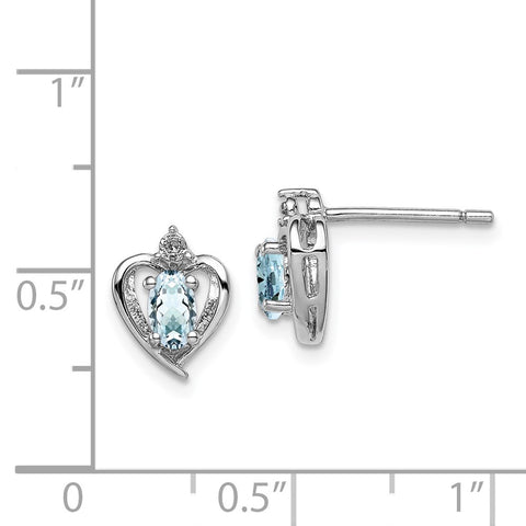 Sterling Silver Rhodium-plated Aquamarine & Diam. Earrings-WBC-QBE19MAR