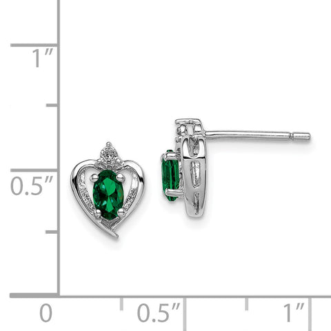 Sterling Silver Rhodium-plated Created Emerald & Diam. Earrings-WBC-QBE19MAY