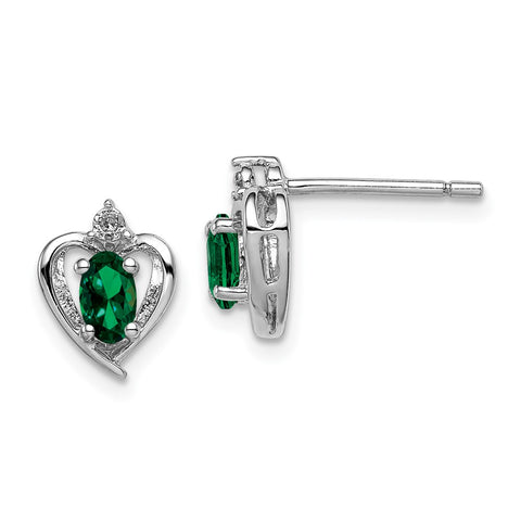 Sterling Silver Rhodium-plated Created Emerald & Diam. Earrings-WBC-QBE19MAY