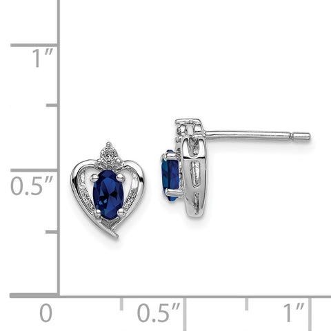 Sterling Silver Rhodium-plated Created Sapphire & Diam. Earrings-WBC-QBE19SEP