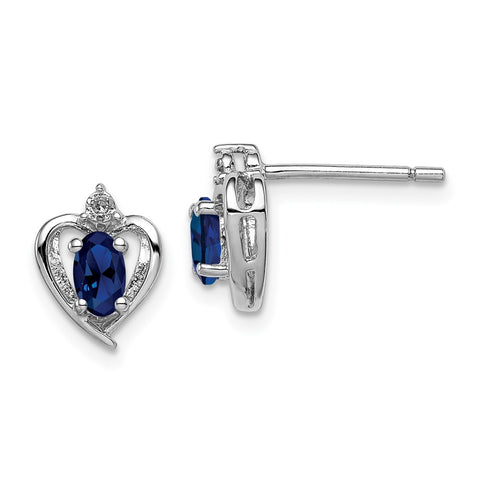 Sterling Silver Rhodium-plated Created Sapphire & Diam. Earrings-WBC-QBE19SEP