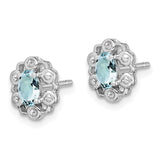 Sterling Silver Rhodium-plated Aquamarine & Diam. Earrings-WBC-QBE22MAR