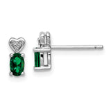 Sterling Silver Rhodium-plated Created Emerald & Diam. Earrings-WBC-QBE23MAY