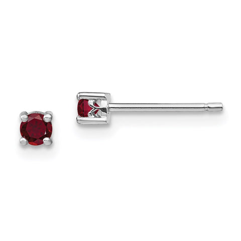 Sterling Silver 3mm Round Created Ruby Post Earrings-WBC-QBE25JUL