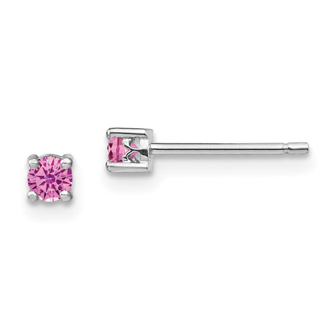Sterling Silver 3mm Round Created Pink Sapphire Post Earrings-WBC-QBE25OCT