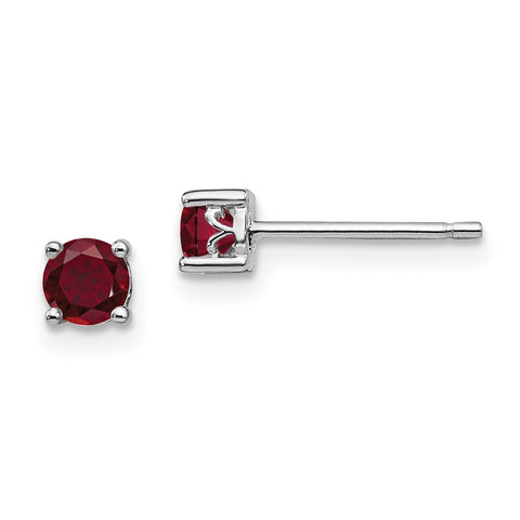 Sterling Silver Rhodium-plated 4mm Round Created Ruby Post Earrings-WBC-QBE26JUL