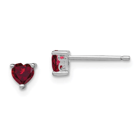 Sterling Silver 4mm Heart Created Ruby Post Earrings-WBC-QBE27JUL