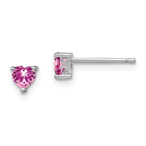 Sterling Silver 4mm Heart Created Pink Sapphire Post Earrings-WBC-QBE27OCT