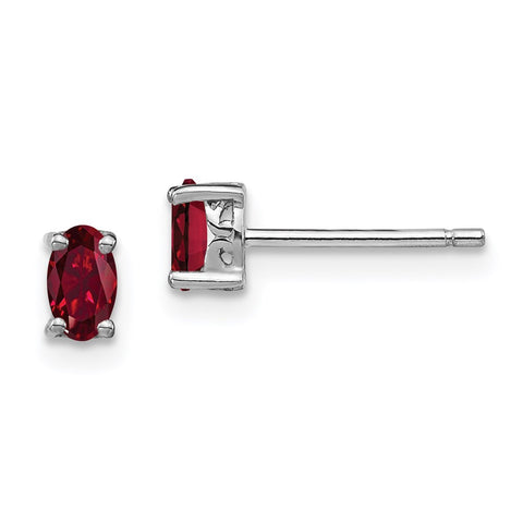 Sterling Silver Rhodium-plated 5x3mm Oval Created Ruby Post Earrings-WBC-QBE29JUL