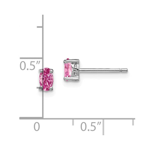 Sterling Silver Rhodium-plated 5x3mm Oval Created Pink Sapphire Post Earrin-WBC-QBE29OCT