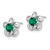 Sterling Silver Rhodium-plated Floral Created Emerald Post Earrings-WBC-QBE31MAY