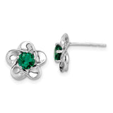 Sterling Silver Rhodium-plated Floral Created Emerald Post Earrings-WBC-QBE31MAY