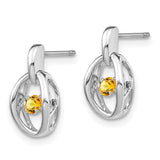 Sterling Silver Rhodium Citrine Birthstone Vibrant Earrings-WBC-QBE32NOV