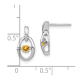 Sterling Silver Rhodium Citrine Birthstone Vibrant Earrings-WBC-QBE32NOV