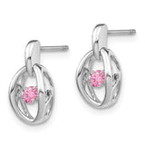 Sterling Silver Rhodium Pink CZ Birthstone Vibrant Earrings-WBC-QBE32OCT