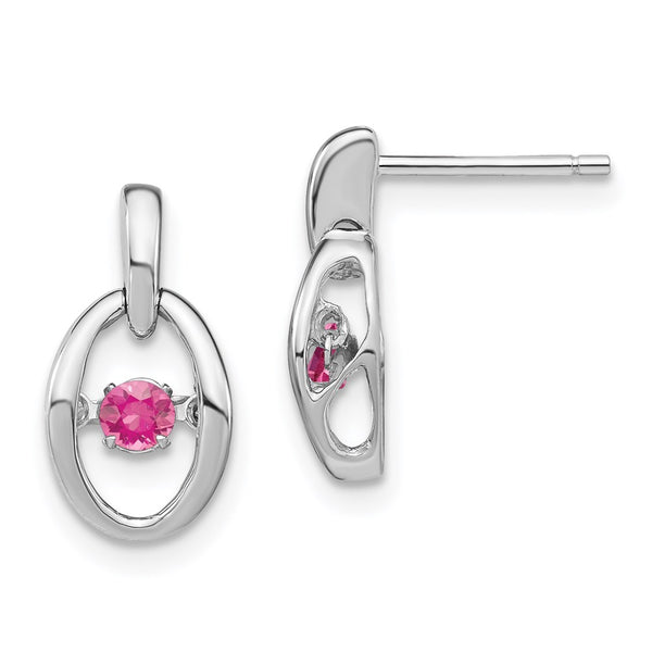 Sterling Silver Rhodium Pink CZ Birthstone Vibrant Earrings-WBC-QBE32OCT