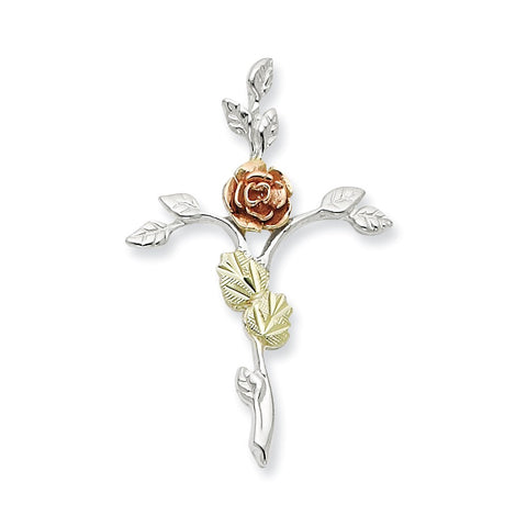 Sterling Silver & 12K Rose Cross Necklace-WBC-QBH162-18