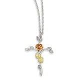 Sterling Silver & 12K Rose Cross Necklace-WBC-QBH162-18