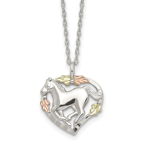 Sterling Silver & 12K Horse In Heart Necklace-WBC-QBH170-18