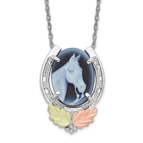 Sterling Silver & 12k Horse Cameo Necklace-WBC-QBH235-18