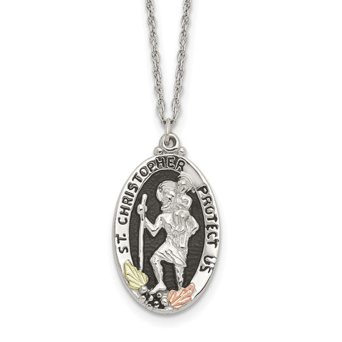 Sterling Silver & 12k Accents Antiqued St. Christopher Necklace-WBC-QBH252-18
