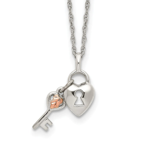Sterling Silver & 12k Accents Heart & Key Necklace-WBC-QBH261-18