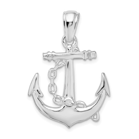 Sterling Silver Polished 3D Anchor w/Chain Pendant-WBC-QC10026