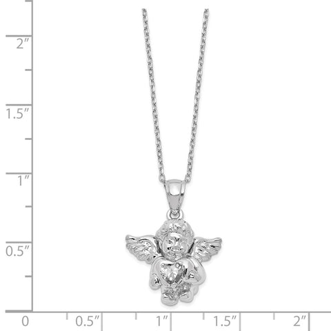 Sterling Silver CZ April Birthstone Angel Ash Holder 18in Necklace-WBC-QC9753APR-18