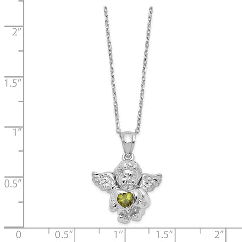Sterling Silver CZ August Birthstone Angel Ash Holder 18in Necklace-WBC-QC9753AUG-18