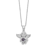 Sterling Silver CZ February Birthstone Angel Ash Holder 18in Necklace-WBC-QC9753FEB-18