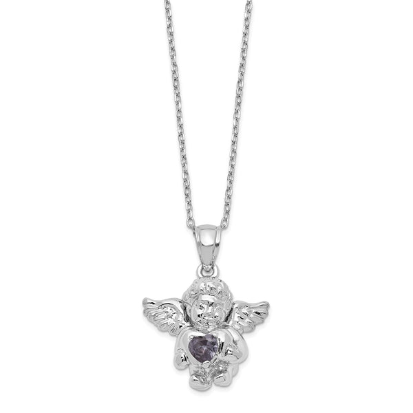 Sterling Silver CZ February Birthstone Angel Ash Holder 18in Necklace-WBC-QC9753FEB-18