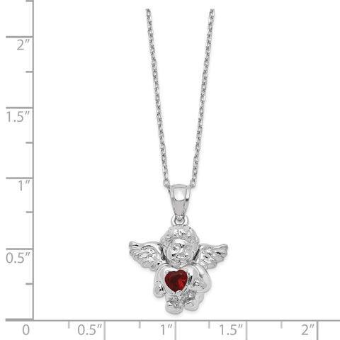 Sterling Silver CZ January Birthstone Angel Ash Holder 18in Necklace-WBC-QC9753JAN-18