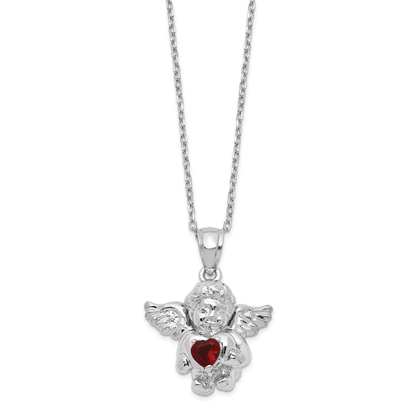 Sterling Silver CZ January Birthstone Angel Ash Holder 18in Necklace-WBC-QC9753JAN-18