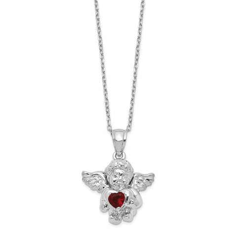 Sterling Silver CZ January Birthstone Angel Ash Holder 18in Necklace-WBC-QC9753JAN-18