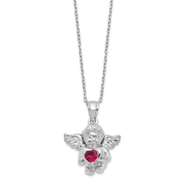 Sterling Silver CZ July Birthstone Angel Ash Holder 18in Necklace-WBC-QC9753JUL-18