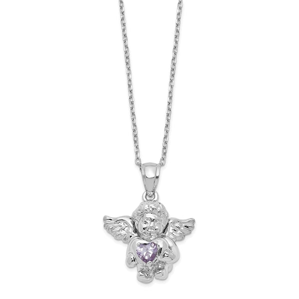 Sterling Silver CZ June Birthstone Angel Ash Holder 18in Necklace-WBC-QC9753JUN-18