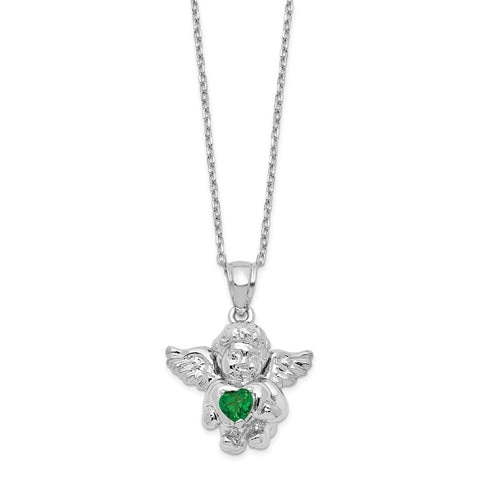 Sterling Silver CZ May Birthstone Angel Ash Holder 18in Necklace-WBC-QC9753MAY-18