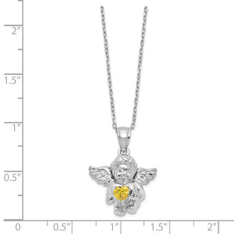 Sterling Silver CZ November Birthstone Angel Ash Holder 18in Necklace-WBC-QC9753NOV-18