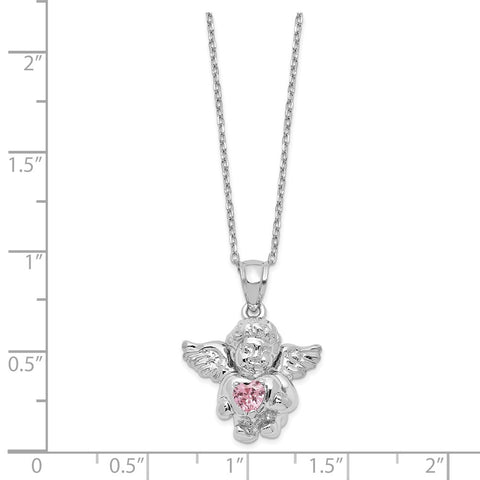 Sterling Silver CZ October Birthstone Angel Ash Holder 18in Necklace-WBC-QC9753OCT-18