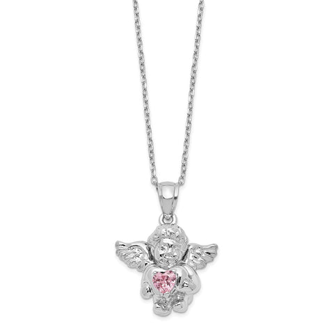 Sterling Silver CZ October Birthstone Angel Ash Holder 18in Necklace-WBC-QC9753OCT-18