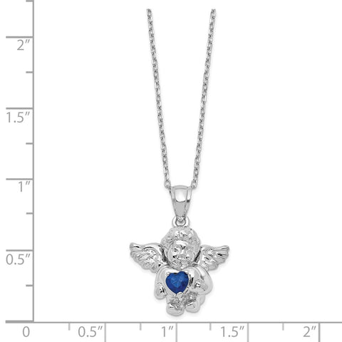 Sterling Silver CZ September Birthstone Angel Ash Holder 18in Necklace-WBC-QC9753SEP-18