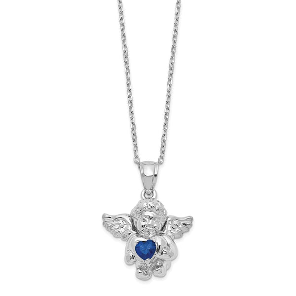 Sterling Silver CZ September Birthstone Angel Ash Holder 18in Necklace-WBC-QC9753SEP-18