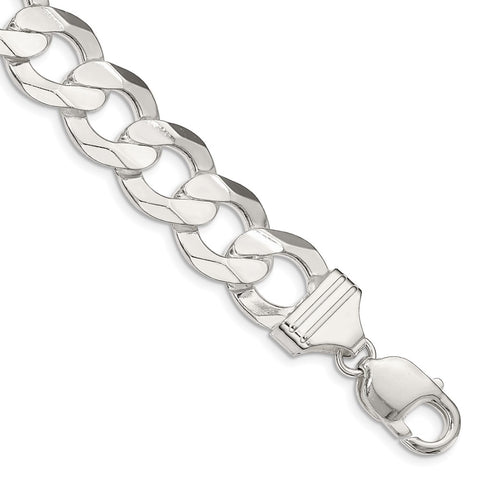 Sterling Silver 13.8mm Concave Beveled Curb Chain-WBC-QCBC350-8